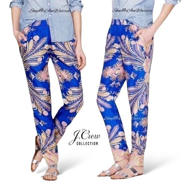 J. Crew Pants - J.Crew Collection marine blue silk paisley/feather pull-on pants shop@iamwarrior